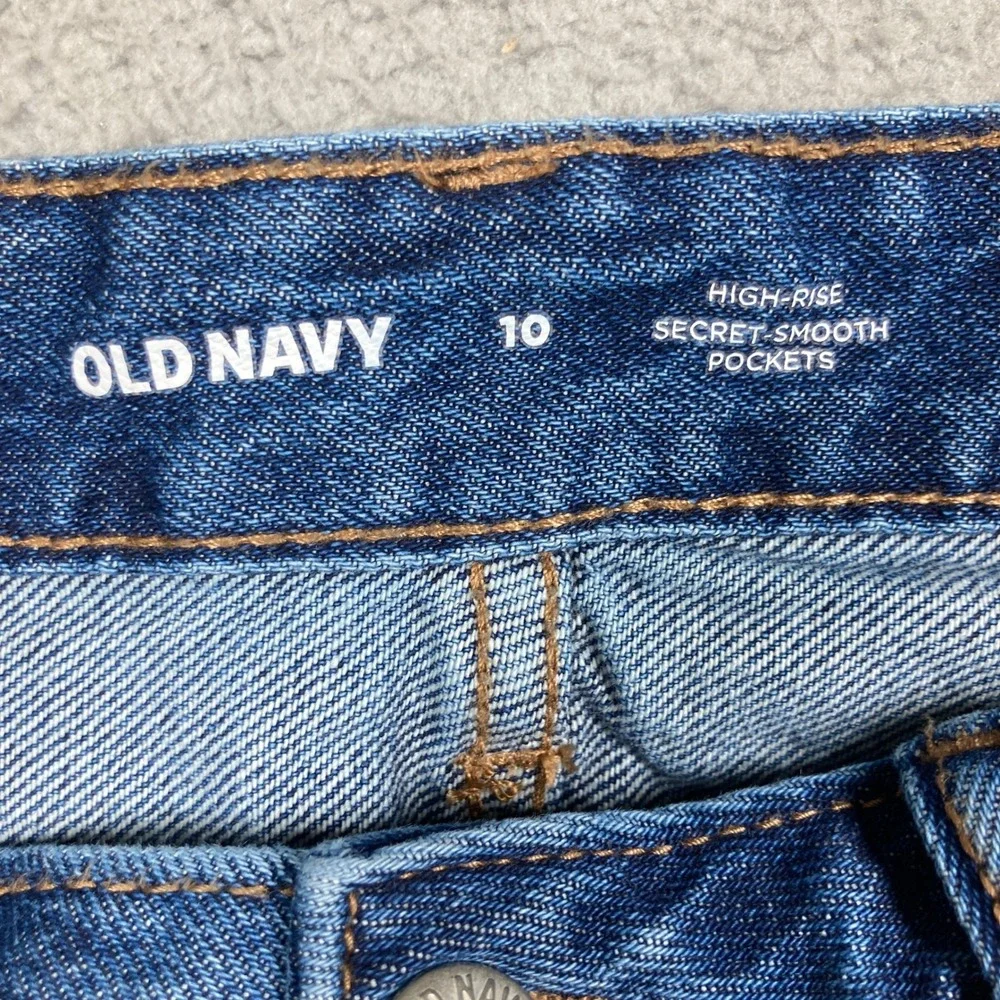 Old Navy Denim Midi Skirt Womens 10 Blue High Rise Secret Smooth Pockets Slit